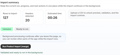 CatalogIQ import and export utility setup screen