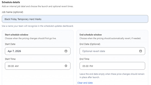 CatalogIQ scheduled pricing review and status screen